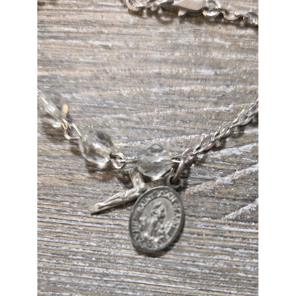 Pair Of Catholic Bracelets In Silver Tone With Roses, Saints, and Crucifix - Picture 4 of 6